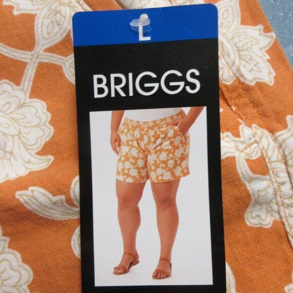 BRIGGS Ladies Linen Blend Shorts Womens Size L Orange Cream Floral Flowers NWT - Picture 8 of 12